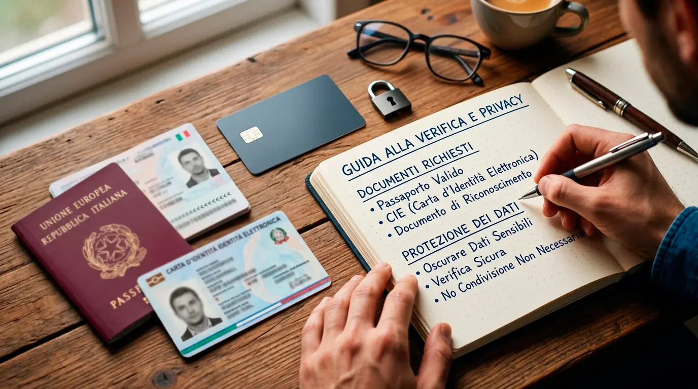Documenti, carta di pagamento e lucchetto digitale per rappresentare verifica, pagamenti e dati personali